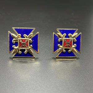 Vintage Joel Powell Gold/Blue/Red Tone Clip Earrings
